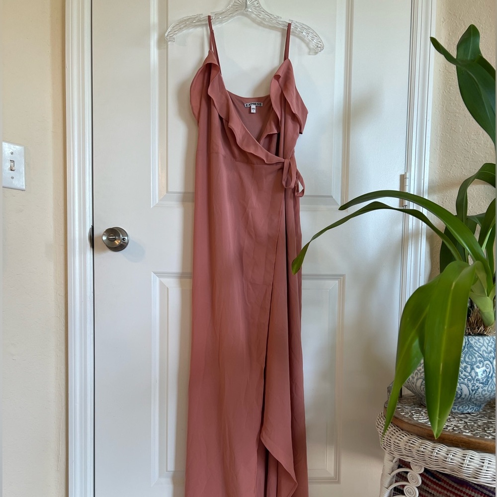 Express maxi dress with ruffle detail and asymmetrical hem